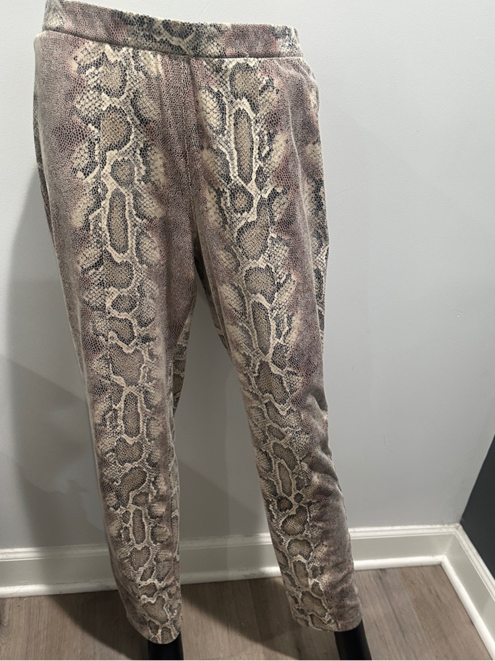 Insight Snake Print Straight Leg Pants in Beige and Taupe